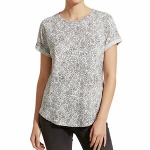 H&M Basic Women's T-Shirt XS Floral Print White & Black Cuffed Short Sleeve Top
